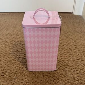 Pink Diamond Pattern Metal Storage Tin with Handle